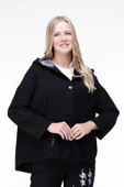 Uzun Kol Kapüşonlu Gamze Pazen Sonbahar ve Kışlık Ceket Siyah Syh 2XL-3XL Siyah - 3