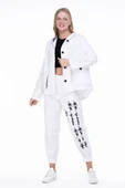 Uzun Kol Kapüşonlu Gamze Pazen Sonbahar ve Kışlık Ceket Beyaz Byz 2XL-3XL Beyaz - 5