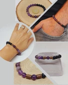 Ametist & Oniks Taşı 8mm Unisex Tasarım Bileklik Hawaii Model (8968) thumbnail 1