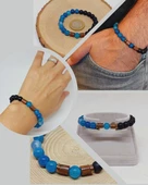 Mavi Akik & Oniks Taşı 8mm Unisex Tasarım Bileklik Hawaii Model (4001) thumbnail 1