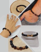 Siyah-Kahve Akik & Oniks Taşı 8mm Unisex Tasarım Bileklik Hawaii Model (4102) - 1