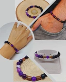 Mor Akik & Oniks Taşı 8mm Unisex Tasarım Bileklik Hawaii Model (7777) thumbnail 1