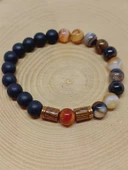 Siyah Alacalı Akik & Oniks Taşı 8mm Unisex Tasarım Bileklik Hawaii Model (3605) thumbnail 6