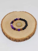 Mor Akik & Oniks Taşı 8mm Unisex Tasarım Bileklik Hawaii Model (7777) thumbnail 5