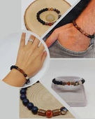 Siyah Alacalı Akik & Oniks Taşı 8mm Unisex Tasarım Bileklik Hawaii Model (3605) thumbnail 1