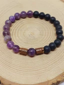 Ametist & Oniks Taşı 8mm Unisex Tasarım Bileklik Hawaii Model (8968) thumbnail 6