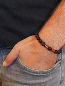 Siyah-Kahve Akik & Oniks Taşı 8mm Unisex Tasarım Bileklik Hawaii Model (4102) - 3