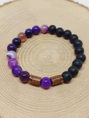 Mor Akik & Oniks Taşı 8mm Unisex Tasarım Bileklik Hawaii Model (7777) thumbnail 6