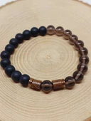 Dumanlı Kuvars & Oniks Taşı 8mm Unisex Tasarım Bileklik Hawaii Model (4729) - 6