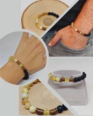 Opal Sarı Alacalı Renk & Oniks Taşı 8mm Unisex Tasarım Bileklik Hawaii Model (36135) thumbnail 1