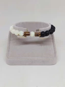 Sedef Beyaz Renk & Oniks Taşı 8mm Unisex Tasarım Bileklik Hawaii Model (14345) thumbnail 2