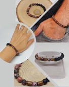 Rodonit & Oniks Taşı 8mm Unisex Tasarım Bileklik Hawaii Model (1853) thumbnail 1