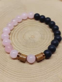 Pembe Kuvars & Oniks Taşı 8mm Unisex Tasarım Bileklik Hawaii Model (2958) thumbnail 6