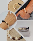 Sedef Karamel Renk & Oniks Taşı 8mm Unisex Tasarım Bileklik Hawaii Model (14365) thumbnail 1