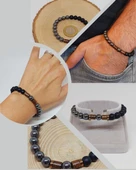 Hematit & Oniks Taşı 8mm Unisex Tasarım Bileklik Hawaii Model (3614) thumbnail 1