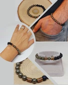 Pirit & Oniks Taşı 8mm Unisex Tasarım Bileklik Hawaii Model (2916) thumbnail 1