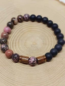 Rodonit & Oniks Taşı 8mm Unisex Tasarım Bileklik Hawaii Model (1853) thumbnail 6