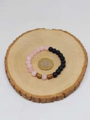 Pembe Kuvars & Oniks Taşı 8mm Unisex Tasarım Bileklik Hawaii Model (2958) thumbnail 5