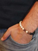 Sedef Karamel Renk & Oniks Taşı 8mm Unisex Tasarım Bileklik Hawaii Model (14365) thumbnail 3