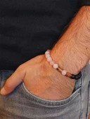 Pembe Kuvars & Oniks Taşı 8mm Unisex Tasarım Bileklik Hawaii Model (2958) thumbnail 3