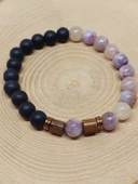 Turmalin Ebruli Renk & Oniks Taşı 8mm Unisex Tasarım Bileklik Hawaii Model (19445) thumbnail 6