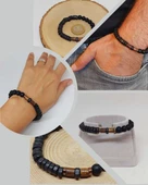 Ahşap Siyah Renkli & Oniks Taşı 8mm Unisex Tasarım Bileklik Hawaii Model (11130) thumbnail 1