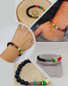 Ahşap Gökkuşağı Renkli & Oniks Taşı 8mm Unisex Tasarım Bileklik Hawaii Model (11124) thumbnail 1