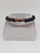 Ahşap Kahverengi Renkli & Oniks Taşı 8mm Unisex Tasarım Bileklik Hawaii Model (11127) thumbnail 2