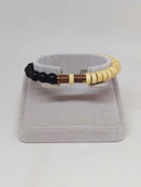 Ahşap Krem Renkli & Oniks Taşı 8mm Unisex Tasarım Bileklik Hawaii Model (11112) thumbnail 2