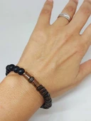 Ahşap Kahverengi Renkli & Oniks Taşı 8mm Unisex Tasarım Bileklik Hawaii Model (11127) thumbnail 4