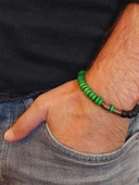 Ahşap Yeşil Renkli & Oniks Taşı 8mm Unisex Tasarım Bileklik Hawaii Model (11121) thumbnail 3