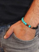 Turkuaz & Oniks Taşı 8mm Unisex Tasarım Bileklik Hawaii Model (4674) thumbnail 3