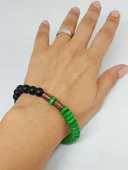 Ahşap Yeşil Renkli & Oniks Taşı 8mm Unisex Tasarım Bileklik Hawaii Model (11121) thumbnail 4