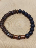 Ahşap Kahverengi Renkli & Oniks Taşı 8mm Unisex Tasarım Bileklik Hawaii Model (11127) thumbnail 6