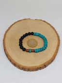Ahşap Turkuaz Renkli & Oniks Taşı 8mm Unisex Tasarım Bileklik Hawaii Model (11106) thumbnail 5