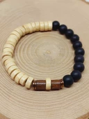 Ahşap Krem Renkli & Oniks Taşı 8mm Unisex Tasarım Bileklik Hawaii Model (11112) thumbnail 6