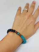 Ahşap Turkuaz Renkli & Oniks Taşı 8mm Unisex Tasarım Bileklik Hawaii Model (11106) thumbnail 4