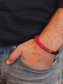 Ahşap Pembe Renkli & Oniks Taşı 8mm Unisex Tasarım Bileklik Hawaii Model (11103) thumbnail 3