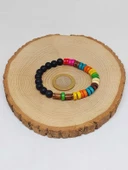 Ahşap Gökkuşağı Renkli & Oniks Taşı 8mm Unisex Tasarım Bileklik Hawaii Model (11124) thumbnail 5