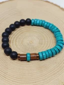 Ahşap Turkuaz Renkli & Oniks Taşı 8mm Unisex Tasarım Bileklik Hawaii Model (11106) thumbnail 2