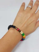 Ahşap Gökkuşağı Renkli & Oniks Taşı 8mm Unisex Tasarım Bileklik Hawaii Model (11124) thumbnail 4