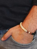 Ahşap Krem Renkli & Oniks Taşı 8mm Unisex Tasarım Bileklik Hawaii Model (11112) thumbnail 3