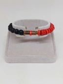 Ahşap Kırmızı Renkli & Oniks Taşı 8mm Unisex Tasarım Bileklik Hawaii Model (11118) thumbnail 2