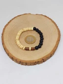 Ahşap Krem Renkli & Oniks Taşı 8mm Unisex Tasarım Bileklik Hawaii Model (11112) thumbnail 5