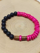 Ahşap Pembe Renkli & Oniks Taşı 8mm Unisex Tasarım Bileklik Hawaii Model (11103) thumbnail 6