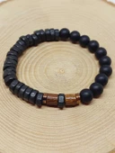 Ahşap Siyah Renkli & Oniks Taşı 8mm Unisex Tasarım Bileklik Hawaii Model (11130) thumbnail 6