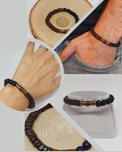 Ahşap Kahverengi Renkli & Oniks Taşı 8mm Unisex Tasarım Bileklik Hawaii Model (11127) thumbnail 1