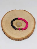 Ahşap Pembe Renkli & Oniks Taşı 8mm Unisex Tasarım Bileklik Hawaii Model (11103) thumbnail 5