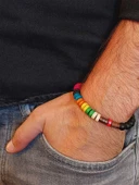 Ahşap Gökkuşağı Renkli & Oniks Taşı 8mm Unisex Tasarım Bileklik Hawaii Model (11124) thumbnail 3