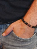 Ahşap Siyah Renkli & Oniks Taşı 8mm Unisex Tasarım Bileklik Hawaii Model (11130) thumbnail 3